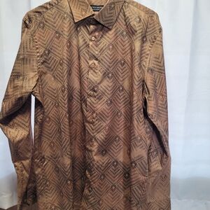 Brown Geometric Pattern Dress Shirt